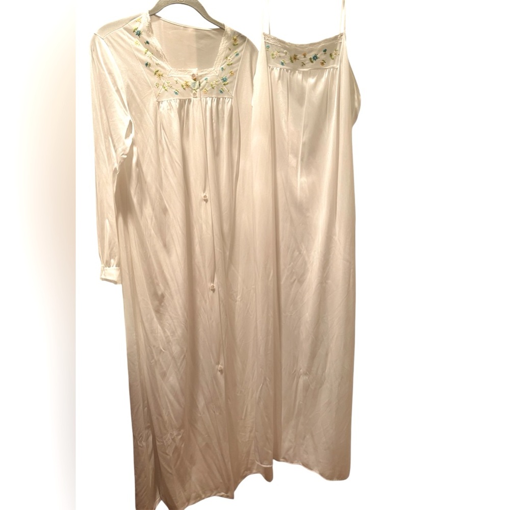 Vintage Nylon Nightgown Set Hand Embroidery